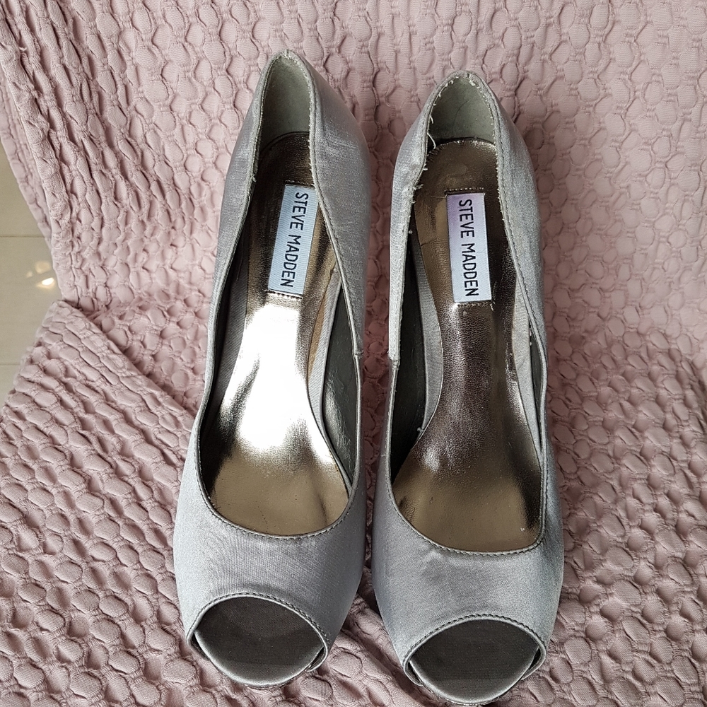 Steve Madden Satin Snakeprint Peep Toe Platforms
